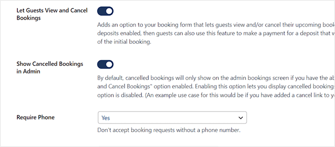 Choose if guests can view and cancel their bookings