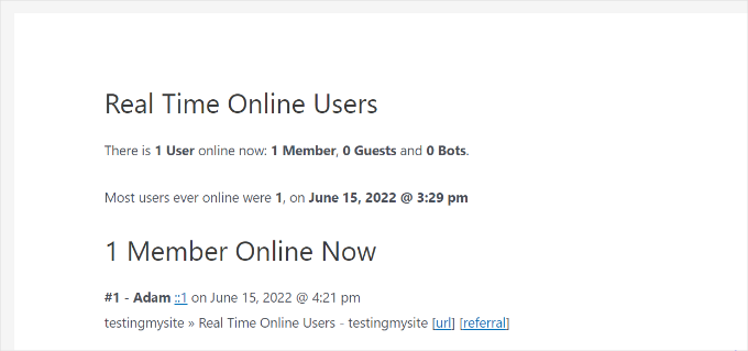 View real-time user in front end