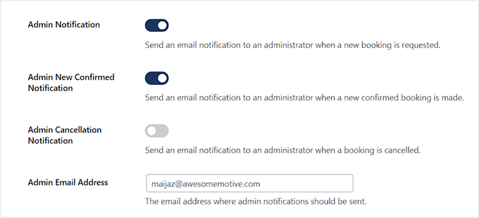Toggle switches to receive notifications for different user activities