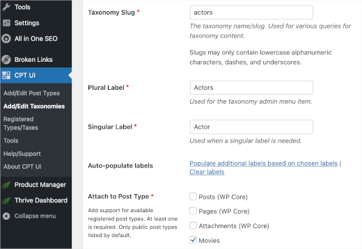 Create Taxonomy in CPT UI plugin