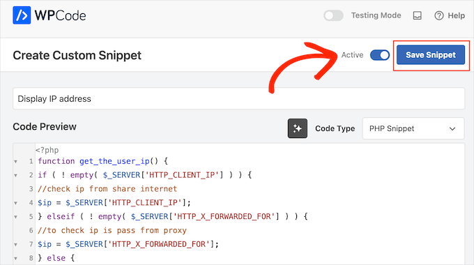 Displaying IP address using WPCode