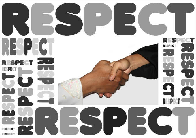 Handshake photograph with the word respect around it