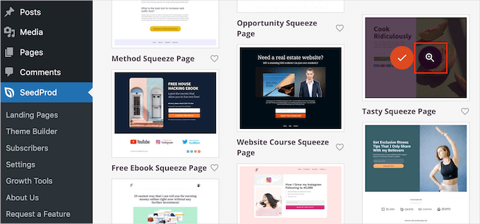 SeedProd's landing pages templates