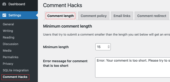 Comment Hacks - Minimum Comment Length 