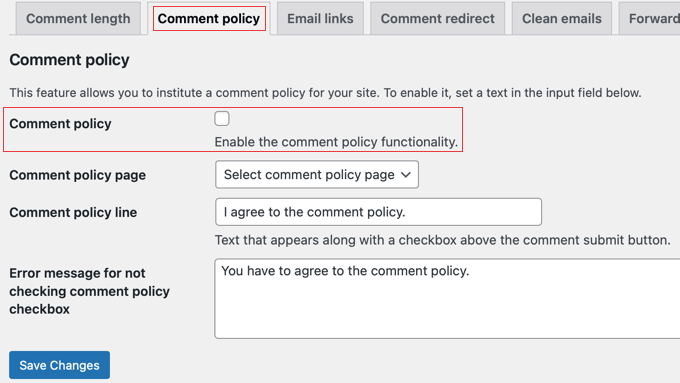 Comment Hacks - Comment Policy Settings