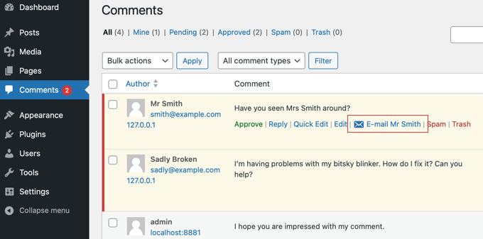 Comment Hacks - Emailing a Commenter From the Comments Screen