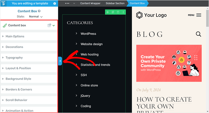 Configuring the Content Box settings in Thrive Architect