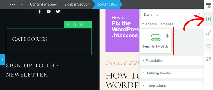 Adding a Dynamic Styled List element in Thrive Architect