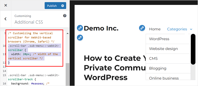 Adjusting the scrollbar size with CSS