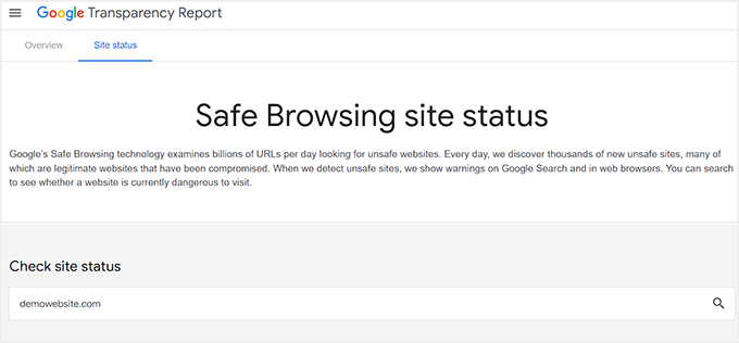 Check website status using Google's Site Status tool