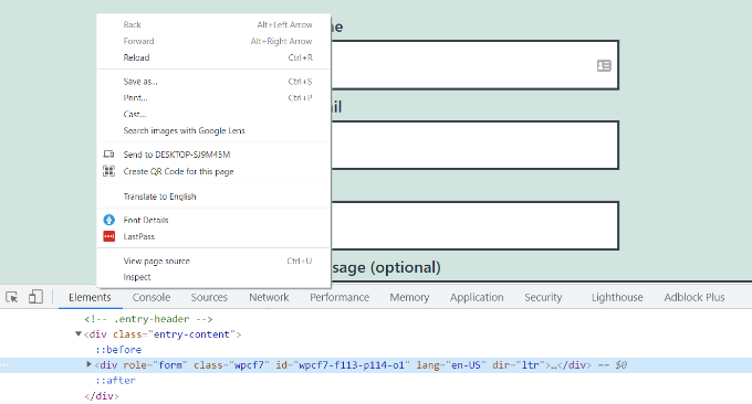 Inspect form and get form id