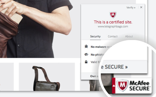 WordPress 网站上的 cAfee SECURE Trust 印章