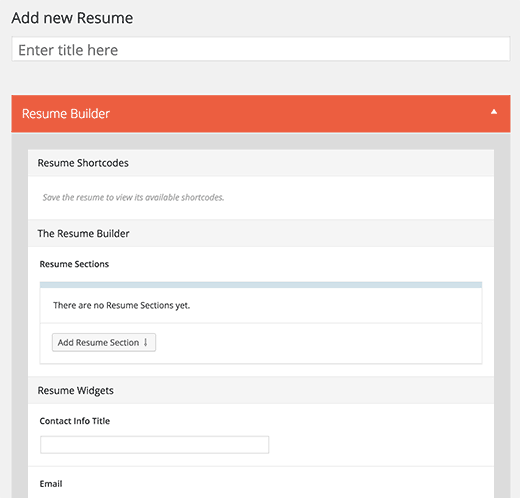Adding a new resume in WordPress