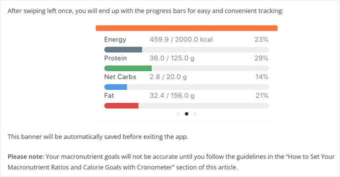 Progress bar for nutrition example