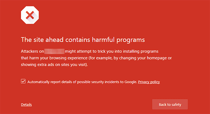 This site contains harmful programs error in Google Chrome