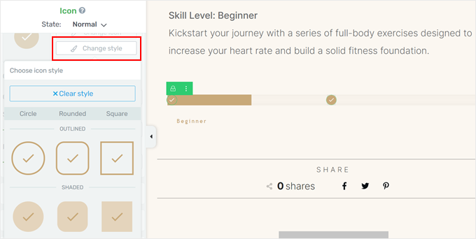 Changing the icon's style for the progress bar in Thrive Architect