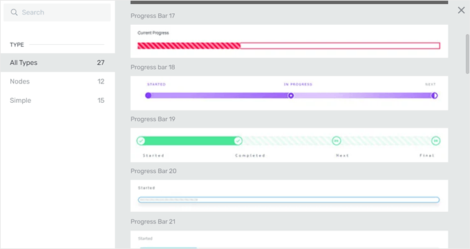 Choosing a progress bar design in Thrive Architect