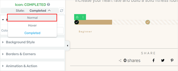 Choosing a state to edit the progress bar icons in Thrive Architect