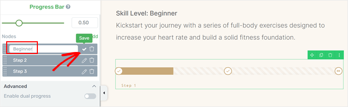 Saving the progress bar labels in Thrive Architect