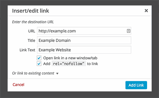 How To Add Title And Nofollow To Insert Link Popup In Wordpress