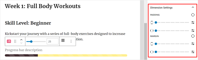 Changing the progress bar's padding and margin with Ultimate Blocks