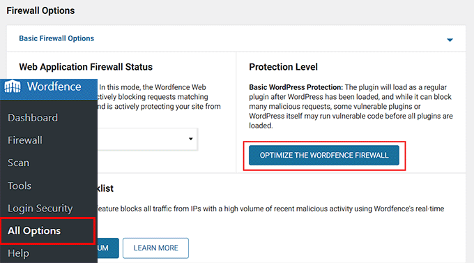 Visit the Firewall options page