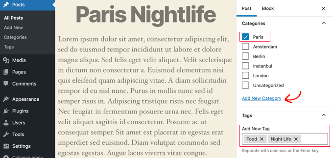 Adding Categories and Tags to a Post