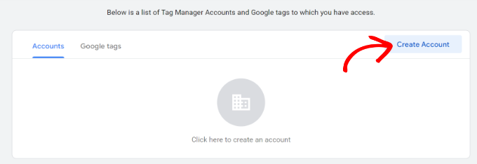 Create account in tag manager