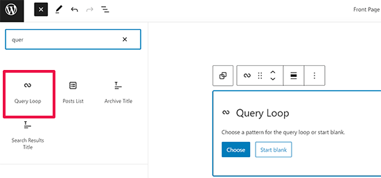 Query loop block