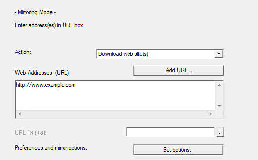 Copying websites using HTTrack