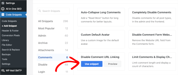 Use Disable Comment URL Linking snippet