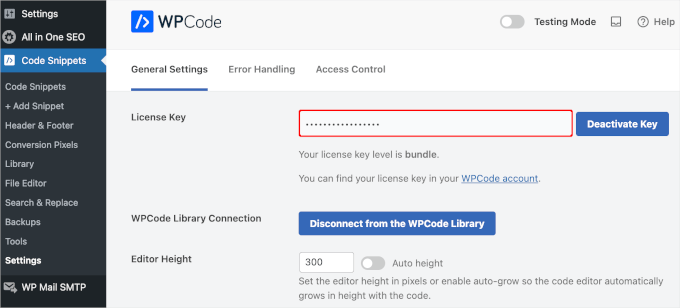 Activating WPCode license key