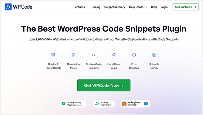 WPCode - أفضل مكون إضافي لمقتطفات الأكواد في WordPress