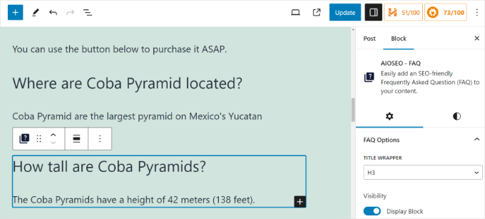 Add FAQs to AIOSEO block