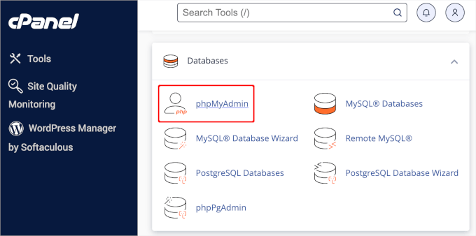 Launching phpMyAdmin from cPanel