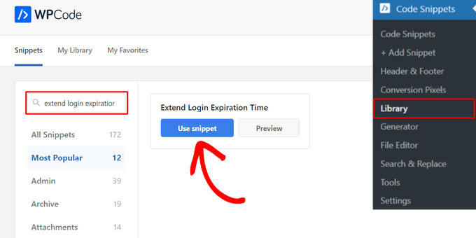 Use the Extend Login Expiration Time snippet from the library