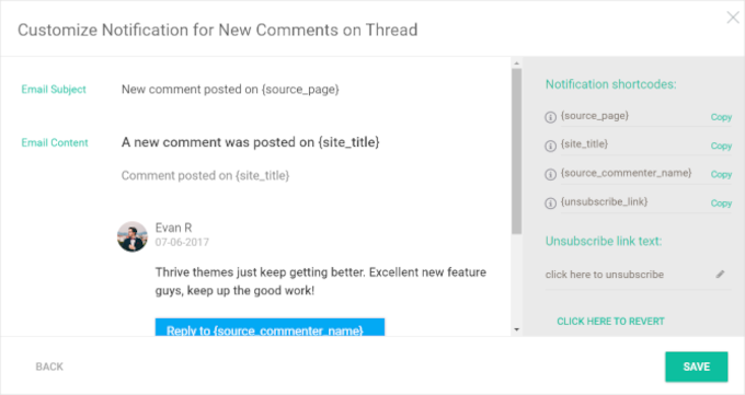 Customize notification for new comments on thread