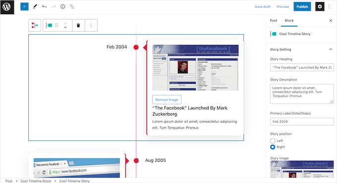 Building a timeline in the block editor