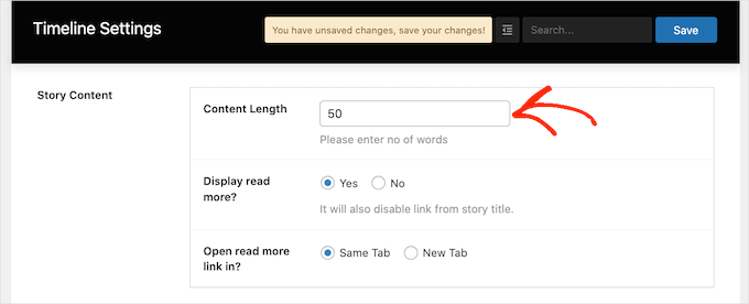 Setting content lengths for your WordPress event timeline
