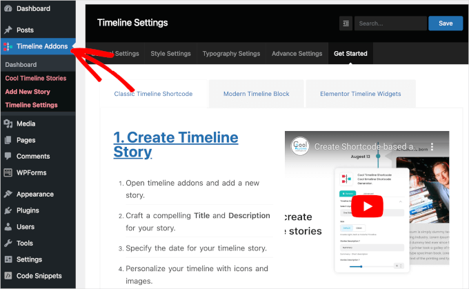 Cool Timeline in WordPress dashboard