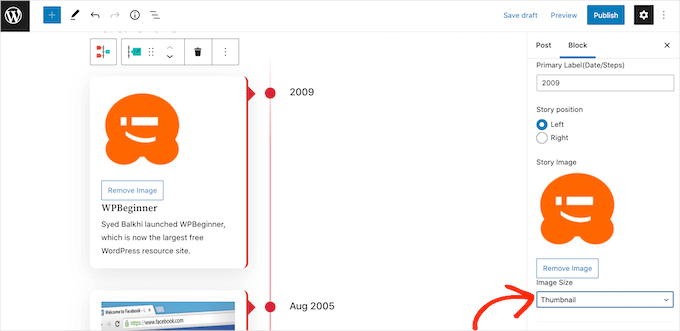 Customizing the images in your WordPress timeline