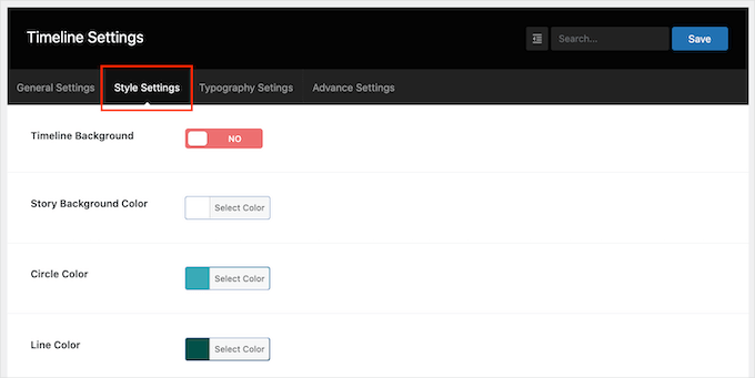 The event timeline style settings