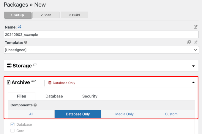 Setting up a database only backup in Duplicator