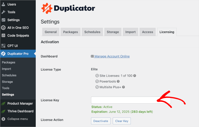 Verifying Duplicator Pro license