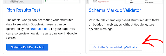 Go to schema markup validator test