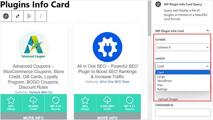 Configure color scheme and layout for the plugins