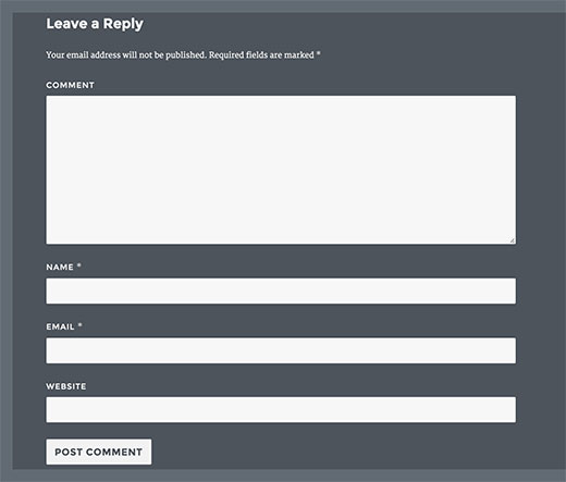 Move comment comments. Comment form. WORDPRESS Style 4.