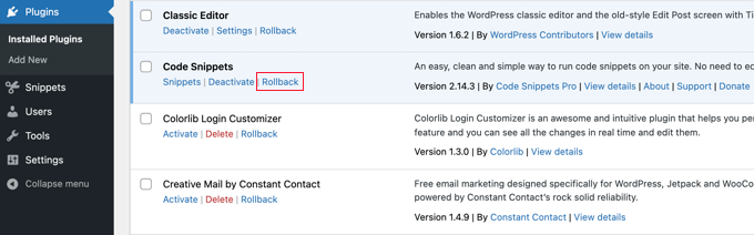 WP Rollback – Plugin WordPress