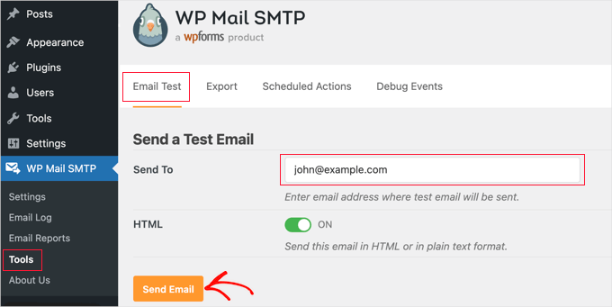 Navigate to WP Mail SMTP » Tools