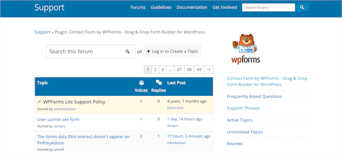 WPForms 支持论坛示例